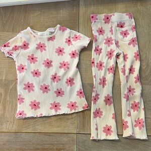 Zara Kids Floral Pajama Set - Pink and Cream